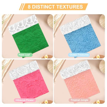8 Pcs Non-Stick Polymer Clay Texture Rollers (Tropical & Coastal) - color: Tropical & Coastal