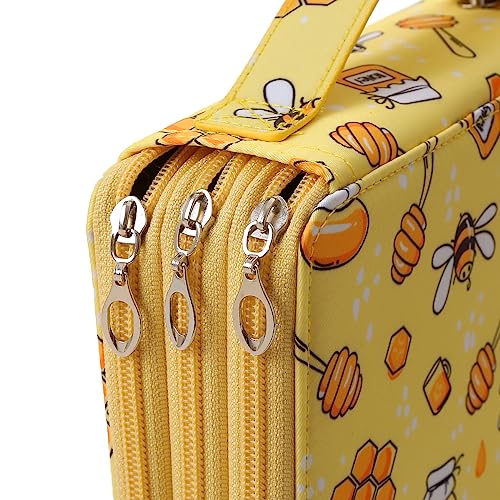 Lbxgap120 Slots Pencil Case 3-Layer Zipped Holder With Handle - color: Bee, size: 120