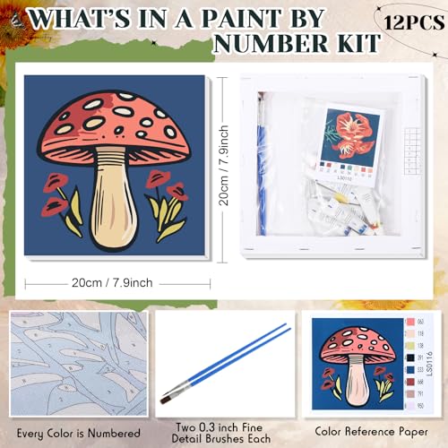 Nezyo 12 Sets Paint by Numbers with Frame for Adults, Canvas 8x8 Inch - style: Plant