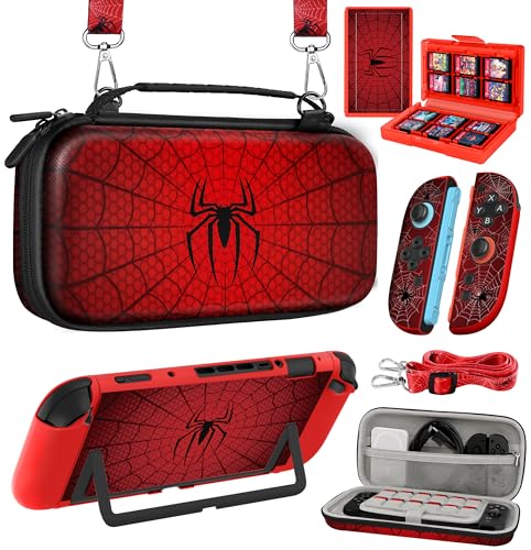 Gurgitat 6in1 Kits Accessories Bundle for Nintendo Switch 2 2025 - Cute Carrying Case, Protective Cover, Grips, Thumb Grips, 24 Game Holder, Shoulder Strap Teens Boys Girls, Red [video game] - color: Red, size: for Nintendo Switch 2