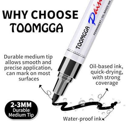 TOOMGGA 12 White and Black Permanent Markers Paint Pens, Oil Based Medium - color: Balck&White