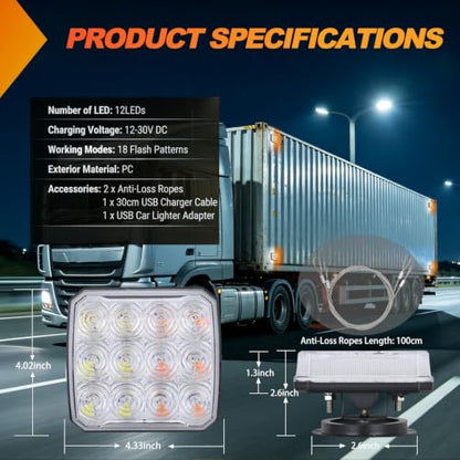 Nilight Magnetic Strobe Lights 2PCS Amber White 12 LED Rechargeable - color: 12LED 18Modes Amber White