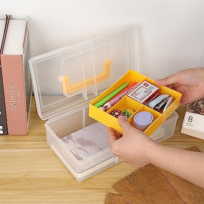 JUXYES Clear Art Craft Supply Storage Bin Sewing Box With Handle Lid - color: Yellow, size: 1 Pack
