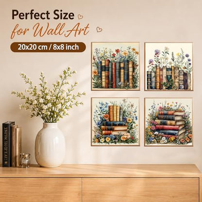 AUKELHJ 4 Pack Framed Paint by Numbers Kit for Adults, Book, 8x8 inch - color: 07-Book