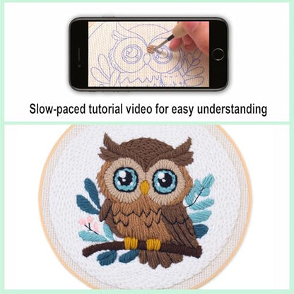 Myfelicity Adorable Owl Punch Needle Kit – Beginner-Friendly DIY Craft Set with Wool, Needle, Pattern, and Tools – Fun Felted Animal Project for Creative Hobbyists - color: owl