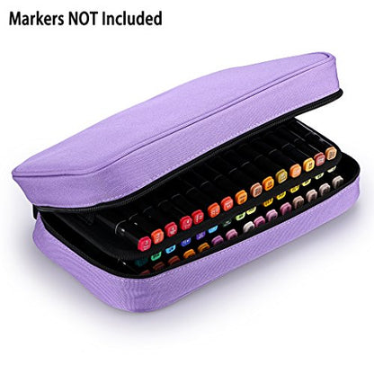 BTSKY Art Marker Carrying Case Lipstick Organizer-60 Slots Canvas Zippered - color: Purple