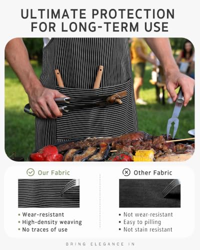 Syntus Chef Apron for Men Women with Pockets, Thick Grilling BBQ Apron - color: Black/White