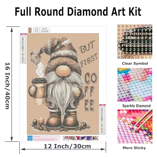 Gnome Diamond Art Kits for Adults, Gnome with Coffee Diamond Painting Kits - color: HS010-1