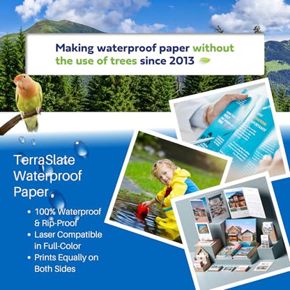 TerraSlate Waterproof Paper, 5 Mil 8.5” x 11”, Laser Printer & Copy Machine Compatible, Durable & Rain/Weather-Proof Copy Paper, White (50 Sheets) - size: 50 Sheets