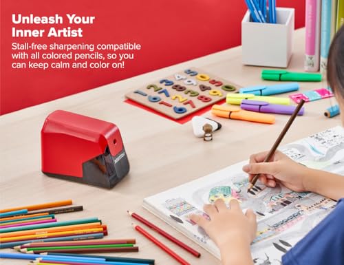 Bostitch Office Battery Pencil Sharpener, 4X Longer Cutter Life, Tip Saver Technology, Red - color: Red