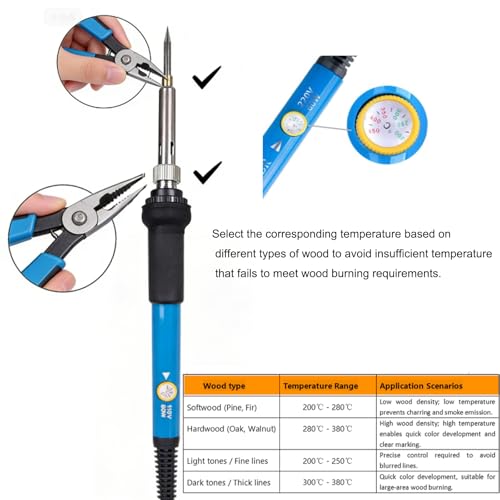 Wood Burning Kit, WoodBurning Tool Adjustable Temperature for Adult - color: Bue