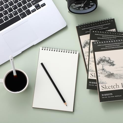Jexine 60 Pcs Sketch Book Bulk 5.5"x8.5" Top Spiral Bound,Tree - style: Tree