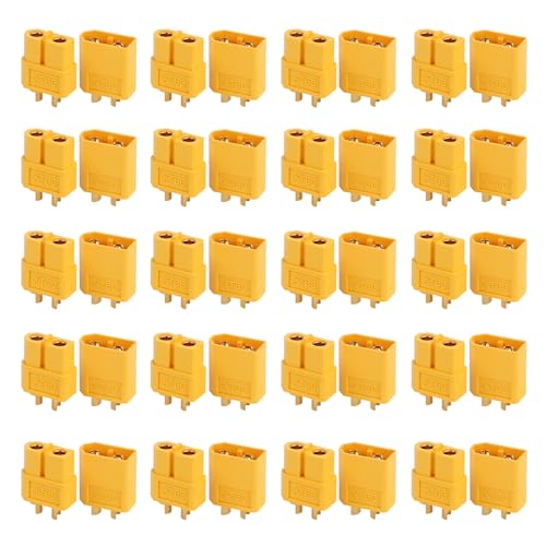 TMH XT60 Connector Plug Set (20 Pairs) – Male & Female – High-Temp Nylon & Gold-Plated Contacts – Ideal for LiPo Batteries, RC Drones, FPV, ESC & DIY Projects - color: 20 Pairs - XT60 (20 Male+20 Female), size: XT60 Connector