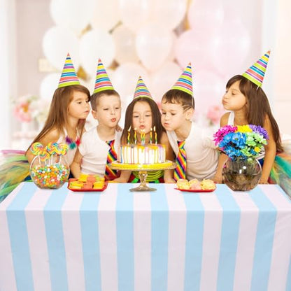 Kesfey Light Blue Striped Tablecloth Horizontal Stripe Table Cover 3 Packs - color: Haze Blue Horizontal Striped