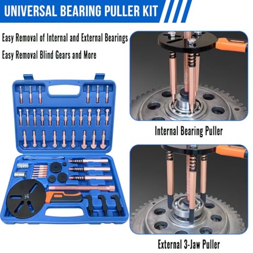 45 in1 Bearing Puller Set, Blind Bearing Puller Separator, 3 Jaw Gear Pulley Puller Kit, Inner Bearing Removal Tool with 9 Different Specifications of Pulling Heads, Special Storage Box - size: 45in1-puller