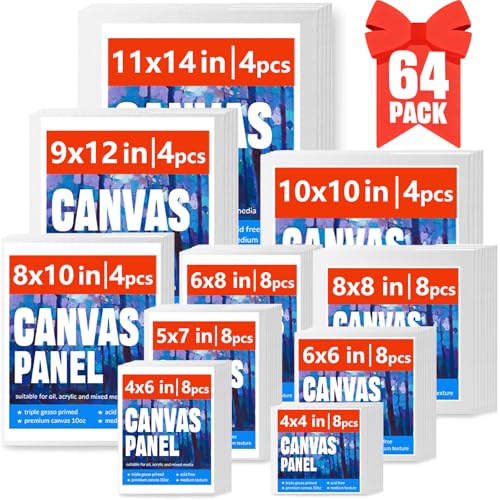 Canvas for Painting, 64 Pack Multi-Size Painting Canvas Board Art Supplies - size: 64pcs
