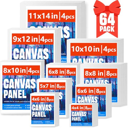 Canvas for Painting, 64 Pack Multi-Size Painting Canvas Board Art Supplies - size: 64pcs