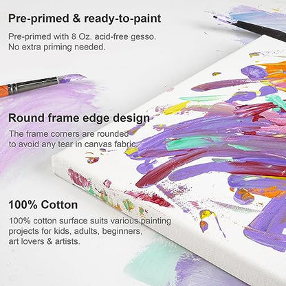 PHOENIX Stretched Canvas for Painting 8x8 Inch/7 Value Pack, 8 Oz Triple Primed 5/8 Inch Profile 100% Cotton White Blank Canvas, Square Framed Canvas for Oil Acrylic & Pouring Art - size: 8"x8", style: Studio Set (8 Oz.)