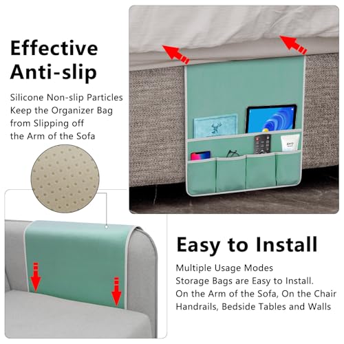 Remote Control Holder for Armchair Caddy, Remote Holder with 5 Pockets - color: MintGreen, size: 35"x18"