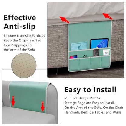 Remote Control Holder for Armchair Caddy, Remote Holder with 5 Pockets - color: MintGreen, size: 35"x18"