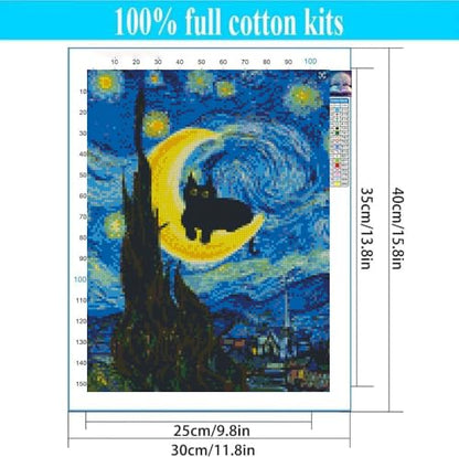 4 Pack Black Cat Starry Sky Flower Stamped Cross Stitch Kits for Adults - color: 4 Pack Cat Cross Stitch 12x16in