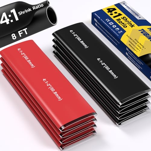 haisstronica 8Ft 4:1 Heat Shrink Tubing Kit 2" Black/Red - color: Black & Red, size: 2"