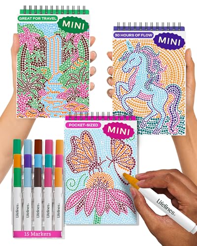 Lifelines FlowArt Mini Activity Pads, 3-Pack, Dot-by-Letter Coloring Books - size: Minis, style: 3 Pack - Pretty Petals, Nature's Wonders, Enchanted Magic