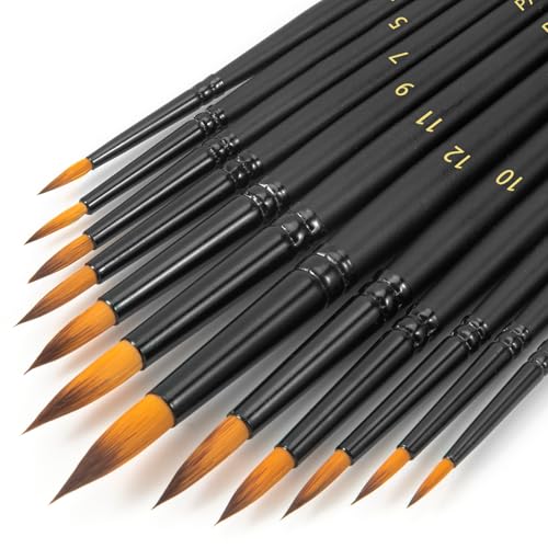 Watercolor Brushes FENORKEY 12Pcs Round for Watercolor, Acrylic, Gouache & Ink