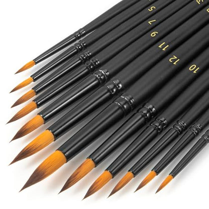 Watercolor Brushes FENORKEY 12Pcs Round for Watercolor, Acrylic, Gouache & Ink