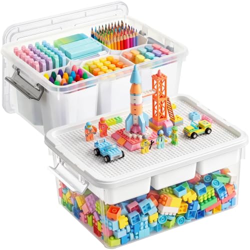 Citylife 17QT 2-Pack Storage bins with Lid 6 Marker inserts Buildable Lid - size: 2 Pack-17 QT-W