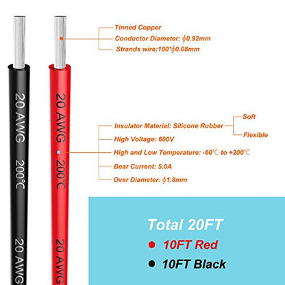 20awg Silicone Electrical Wire Cable 2 Colors Tinned Copper 10ft Each - size: 2 Colors each 10FT, style: 20AWG