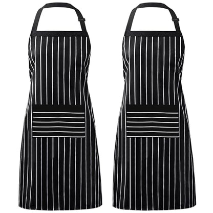 Syntus Apron for Men Women, Adjustable Cooking Kitchen Apron with 2 Pockets - color: Stripe Black Bold, style: 2 Polyester
