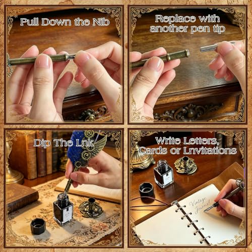 Steampunk Quill,Calligraphy Set,14PCS Stationery Kit,Navy
