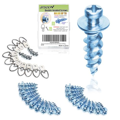 20Pcs 4-in-1 Bear Claw Wall Picture Screws with 10pcs D Rings Hangers Screw - color: Blue Zinc, size: 20 Pack + D-ring