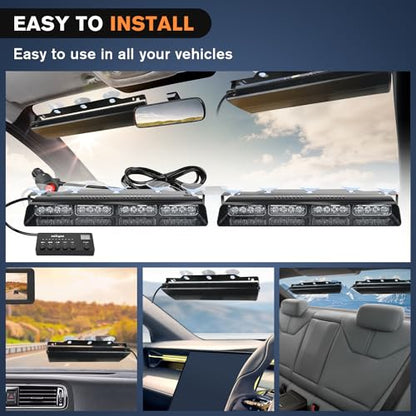 Nilight 32LED Amber Emergency Dash Strobe Lights w/Controller Suction Cups - color: Amber