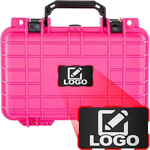 Eylar Protective Gear and Camera Hard Case with Custom Logo Plate Waterproof Dry Box with Foam 11.6 Inch 8.3 Inch 3.8 Inch (Pink) - color: Pink
