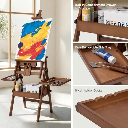 MEEDEN Painting Easel with Storage and Tray: H-Frame Beech Wood Art Easel - color: Walnut