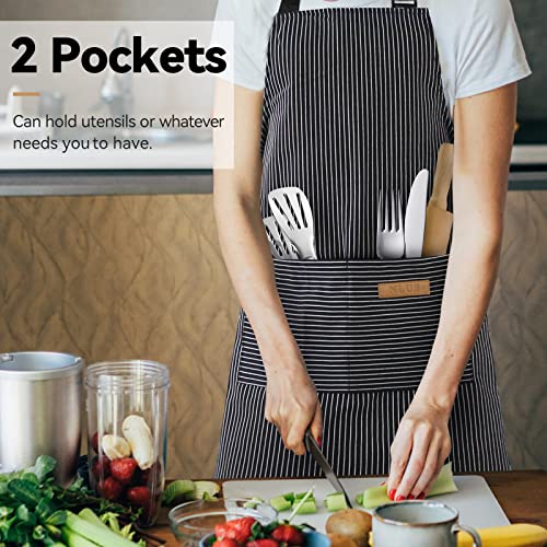 NLUS 2 Pack Kitchen Cooking Aprons, Adjustable Bib Soft Chef Apron with 2 Pockets for Men Women (Black Pinstripes) - color: Black Pinstripes