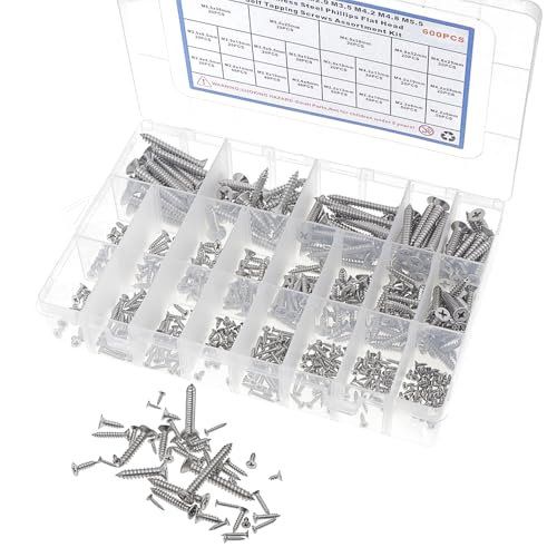 M2.2-M5.5 304 SS Phillips Flat Head Pointed Self Tapping Screws Kit - size: M2.2 M2.6 M2.9 M3.5 M4.2 M4.8 M5.5