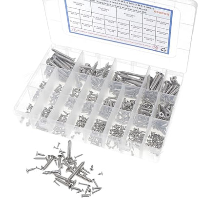 M2.2-M5.5 304 SS Phillips Flat Head Pointed Self Tapping Screws Kit - size: M2.2 M2.6 M2.9 M3.5 M4.2 M4.8 M5.5