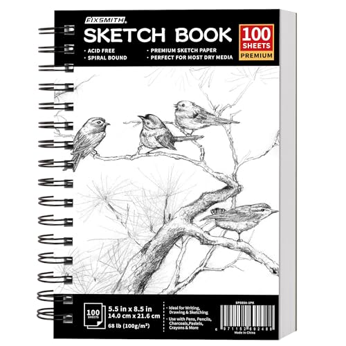 FIXSMITH 5.5"X8.5" Sketch Book,100 Sheets (68 lb/100gsm) Sketchbook - color: Black, size: 5.5"x8.5"-1 Pack