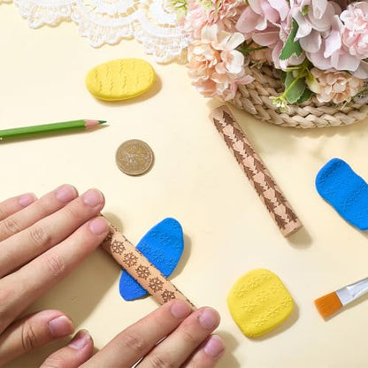 CREATCABIN 2 Pcs Clay Texture Rollers Clay Modeling Pattern Rollers Kit Pine Tree Snowflake Pattern Textured Rolling Pins for Modeling Ceramics Pottery Painting Handmade Craft Art DIY 3.94 Inch