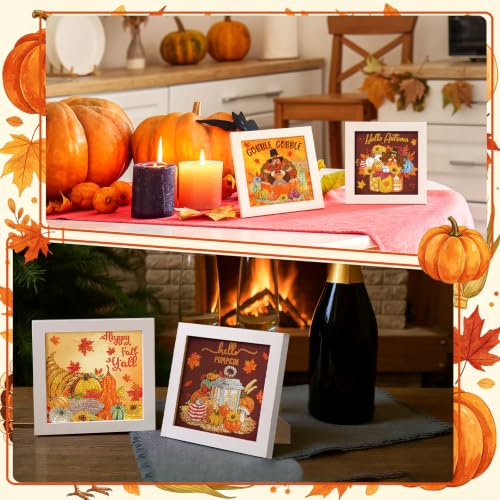 Geyoga 4 Pcs Fall Diamond Painting Kits with Frame 7 x 7 Inch - style: Thanksgiving