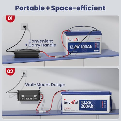 Timeusb 12V 40A LiFePO4 Battery Charger, 14.6V Lithium Battery Fast Charger
