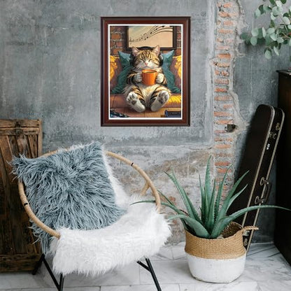 Gaming Cat Paint by Numbers Kit for Adults, Music & Coffee Art, 16x20 Inch - color: SZH2507