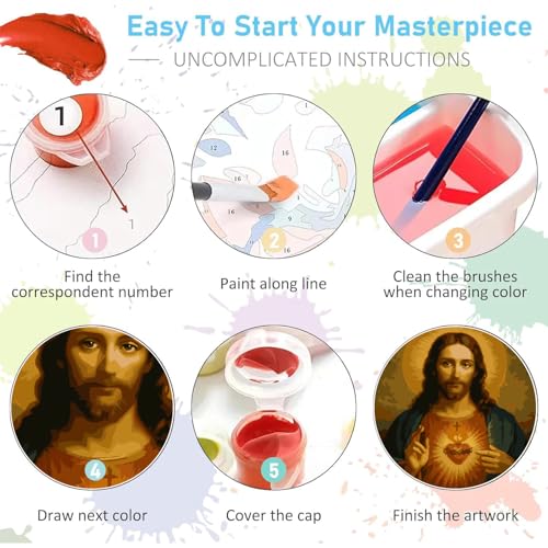 Jesus Paint by Numbers Kit for Adults Framed Canvas 12X16 in, Frameworkless - color: YH02671