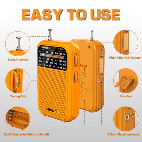 XHDATA D220 Portable Radio AM FM SW Shortwave Receiver Pocket Radio - color: Orange
