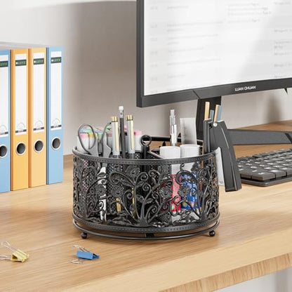 EKNITEY Pencil Holder for Desk - 360° Rotating Pen Holder Organizer Caddy - color: Black