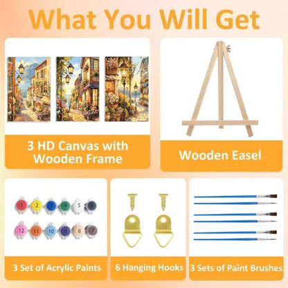 3 Pack Landscape Paint by Numbers Kit for Adults with Frame-Wooden Ease - color: 3 Pack Landscape