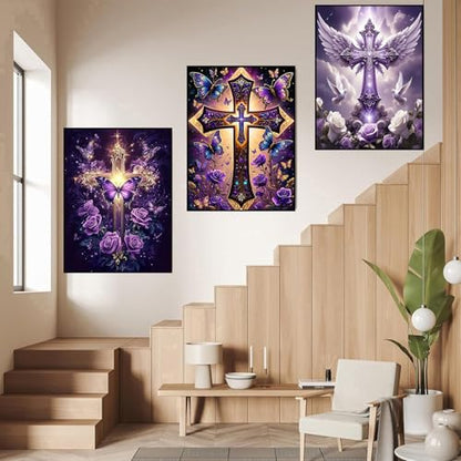 Diamond Art Kits for Adults, 3 Packs Cross Diamond Art Painting Kits - color: Cross-3Pcs, size: 3 packs-30*40cm